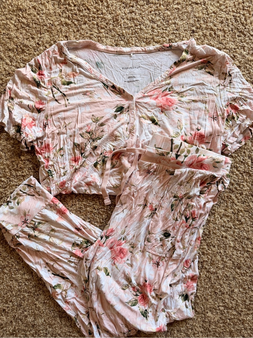 Posh Peanut Vintage Pink Rose Floral Pajama Set Large